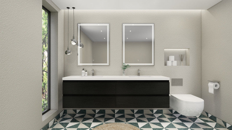 MOB 84" Wall Mounted Modern Bathroom Vanity with Reinforced Acrylic Sink(Double Sink)