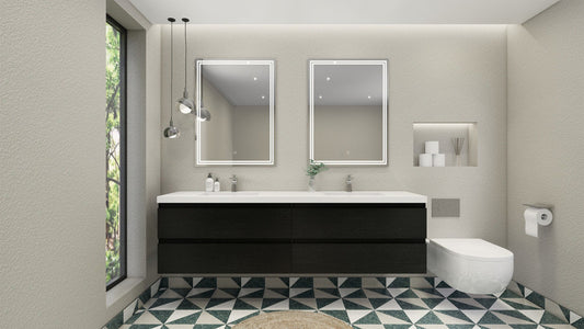 MOB 84" Wall Mounted Modern Bathroom Vanity with Reinforced Acrylic Sink(Double Sink)