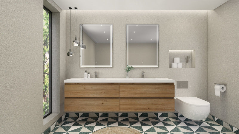 MOB 84" Wall Mounted Modern Bathroom Vanity with Reinforced Acrylic Sink(Double Sink)