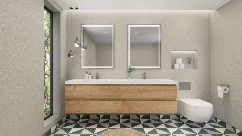 MOB 84" Wall Mounted Modern Bathroom Vanity with Reinforced Acrylic Sink(Double Sink)
