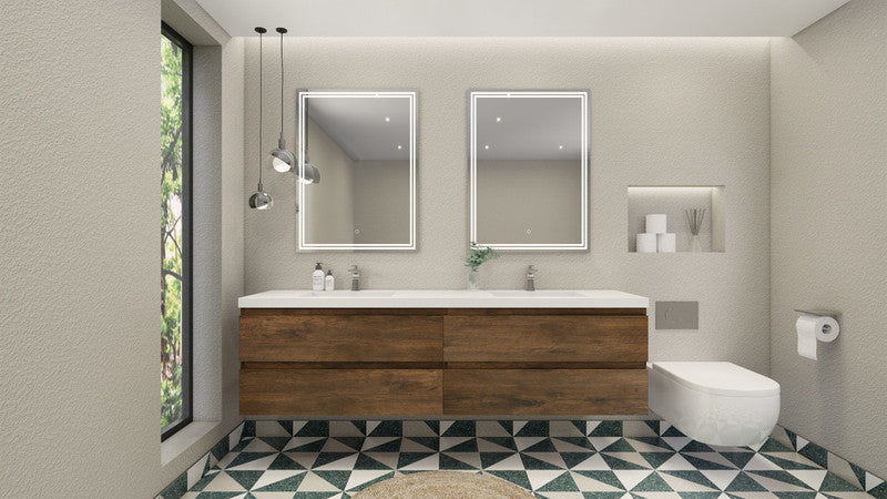 MOB 84" Wall Mounted Modern Bathroom Vanity with Reinforced Acrylic Sink(Double Sink)