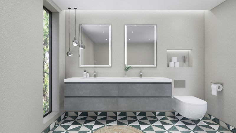 MOB 84" Wall Mounted Modern Bathroom Vanity with Reinforced Acrylic Sink(Double Sink)
