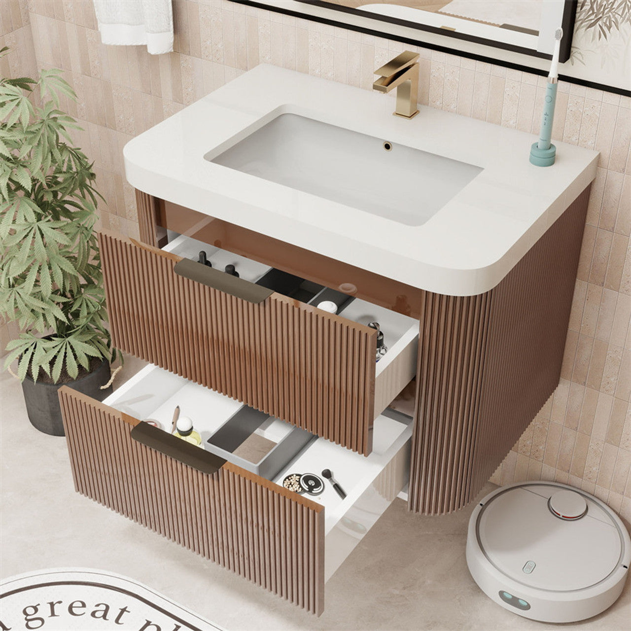 Celine 30" Fluted Floating Bathroom Vanity