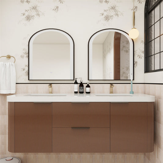 Celine 60" Fluted Floating Bathroom Vanity - Double Sink