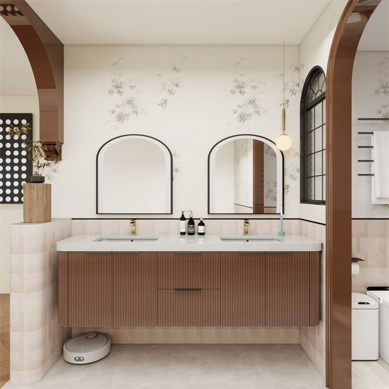 Celine 72" Fluted Floating Bathroom Vanity - Double Sink
