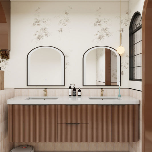 Celine 72" Fluted Floating Bathroom Vanity - Double Sink